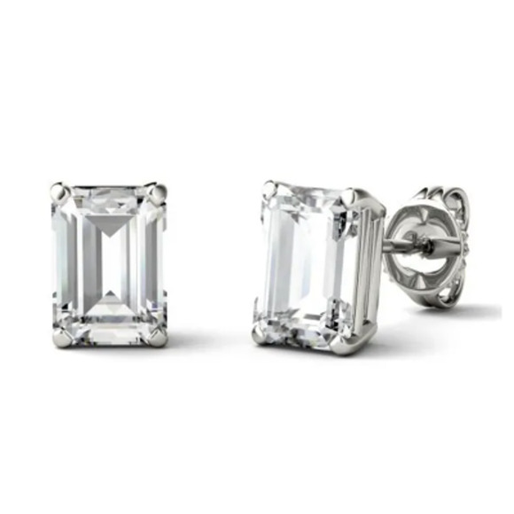 2 Carat DEW Emerald Cut Moissanite Stud Earrings in Sterling Silver (Certified) - Picture 6 of 8